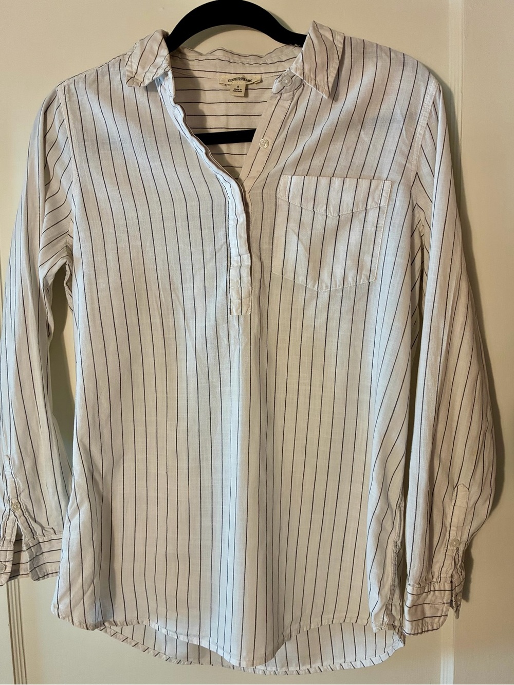Goodthreads Striped Button Down Tunic Shirt White Black Size Small